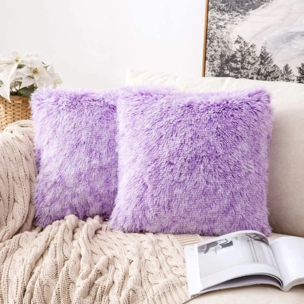 Whim by Martha Stewart TWO Faux-Fur 18' Square Decorative Pillow Purple NWT $100
